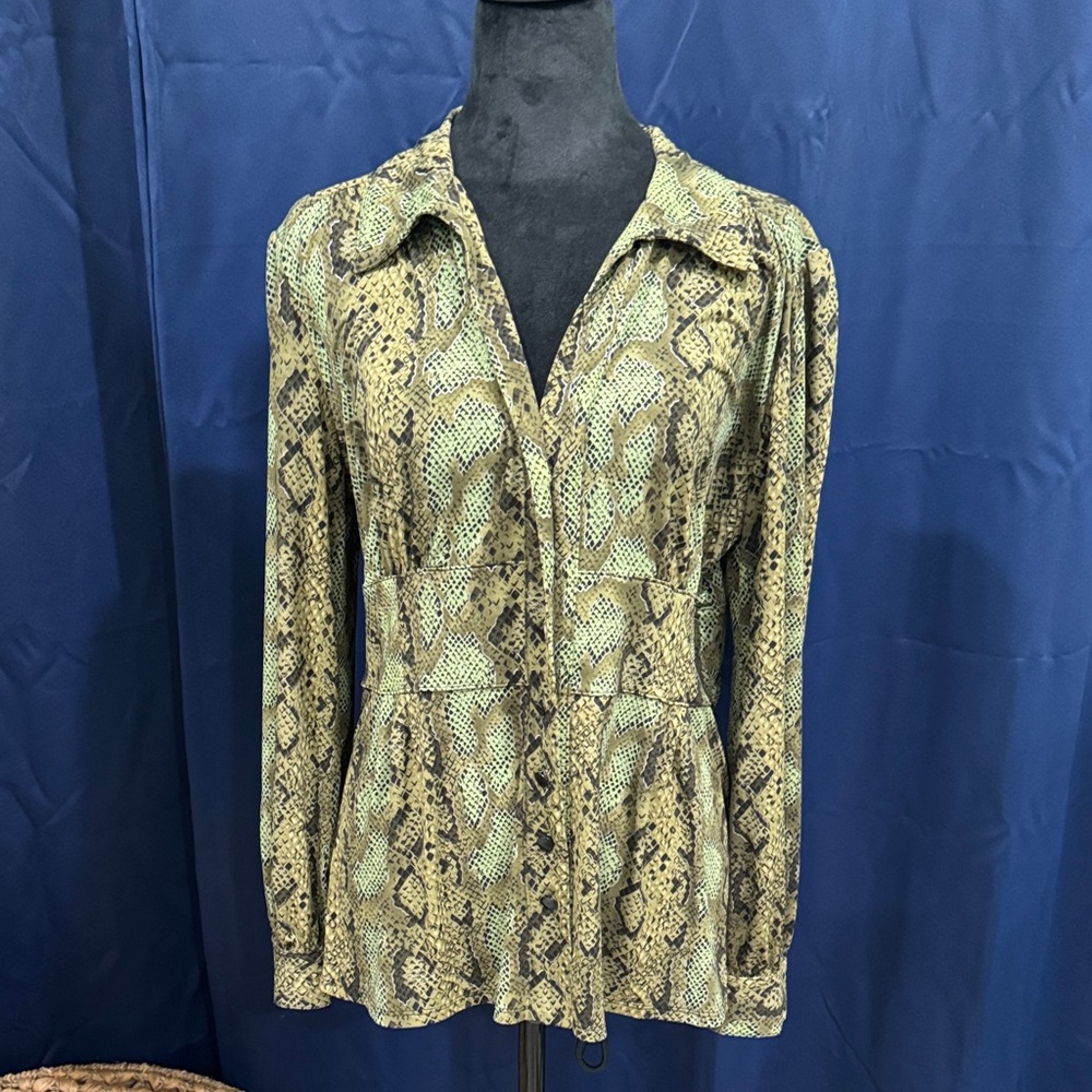 INC International Concepts Snake Print Blouse - Green and Brown
